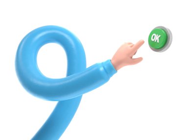 Tamam işaretli 3 boyutlu karakter. Beyaz arkaplanda 3 boyutlu görüntüleme izole edildi