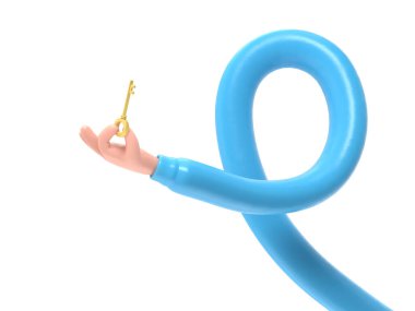 Beyaz arka planda parmak izole edilmiş mavi kauçuk halka. 3d illüstrasyon.