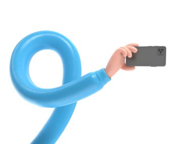 Şeffaf arkaplan, akıllı telefona dokunan 33D model el. cep telefonu kullanımının karikatür simgesi veya maketi, şeffaf arkaplanı olan PNG dosyalarını destekler..