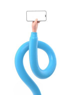 Şeffaf arkaplan, akıllı telefona dokunan 33D model el. cep telefonu kullanımının karikatür simgesi veya maketi, şeffaf arkaplanı olan PNG dosyalarını destekler..