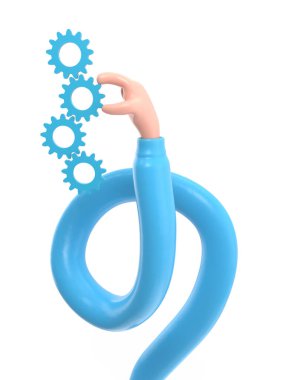 Mavi oklu bir zinciri tutan el..