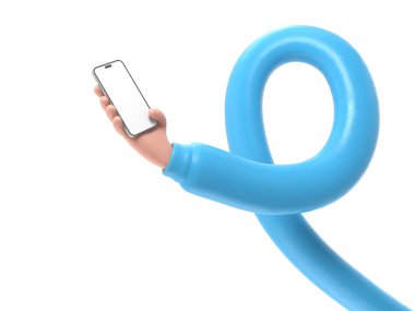 Şeffaf arkaplan, akıllı telefona dokunan 33D model el. cep telefonu kullanımının karikatür simgesi veya maketi, şeffaf arkaplanı olan PNG dosyalarını destekler..