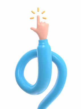 Çizgi film mavi alfabe elinin 3 boyutlu çizimi ve bir numara.