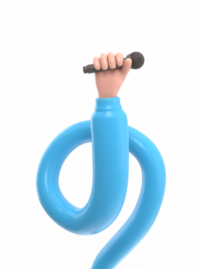 Şeffaf arkaplan modeli. Mikrofon tutan karikatür el. Şeffaf arkaplanı olan PNG dosyaları..