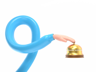 Erkek el sıkışma servisi zili. Servis zili, düz tasarım tarzı. 3 boyutlu illüstrasyon. Resepsiyondaki müşteri çağrı düğmesine basıyor. Bell Oteli. PNG dosyalarını şeffaf arkaplanlara aktarıyor. Uzun silah kavramı..