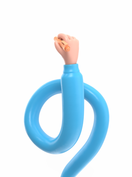 Şeffaf arkaplan modeli. El kalem tutuyor. 3D tarzı bir ofis öznesine sahip bir el şeffaf arkaplan içeren PNG dosyalarını destekler..