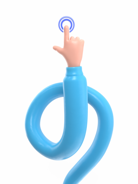 Şeffaf Arkaplan Model-up-3D illüstrasyon el dokun düğme çizgi film karakteri eli. Saydam arkaplanı olan PNG dosyalarını destekler. Uzun silah kavramı.