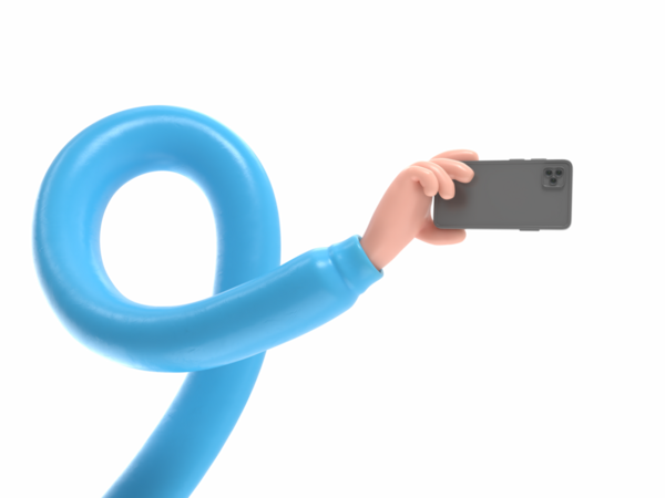 Şeffaf arkaplan, akıllı telefona dokunan 33D model el. cep telefonu kullanımının karikatür simgesi veya maketi, şeffaf arkaplanı olan PNG dosyalarını destekler..