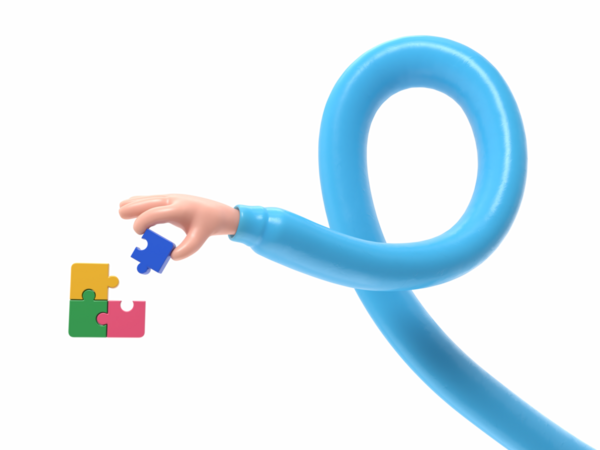 Şeffaf Arkaplan Model. Dört parçalı beyaz yapboz işbirliği konsepti içeren iş ekibi çalışması. Şeffaf arkaplan PNG dosyalarını yükseltir. Uzun silah kavramı.