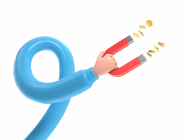 Elinde bozuk paralarla mıknatıs tutan bir iş adamı. Çekici madeni para kavramı. Finansal metafor, para kazanma kavramını ortaya çıkarmak. Saydam arkaplanı olan PNG dosyalarını destekler. Uzun silah kavramı.