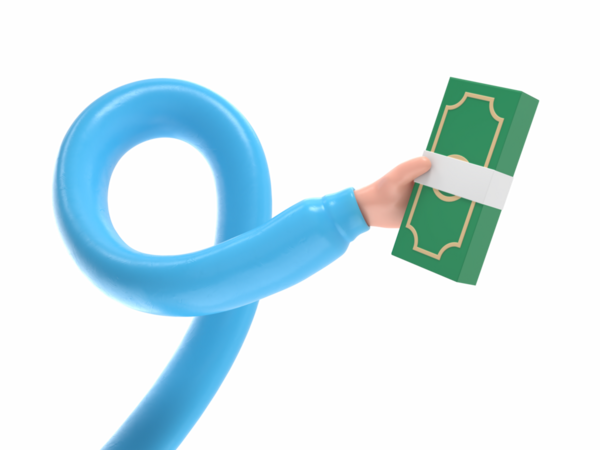 Üç boyutlu karikatür el dolar tutar. Finansal işlem kavramı. Ödeme ve geri ödeme. Para yatırımı ve ticaret. Saydam arkaplanı olan PNG dosyalarını destekler. Uzun silah kavramı.