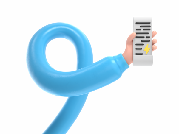 3D kadın elinde ödeme faturası kağıt fatura ikonu tasarımı var. Elektrik faturası tabelası için karikatür plastik render Ödemesi. PNG dosyalarını şeffaf arkaplanlara aktarır. Uzun silah kavramı.