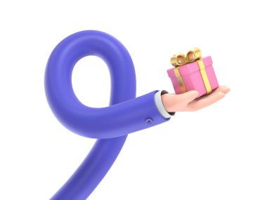 Beyaz arkaplanda mavi hediye kutusuyla 3D görüntüleme