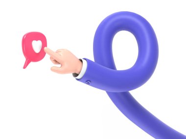 Çizgi film karakteri pembe kravat tutuyor. 3d illüstrasyon.