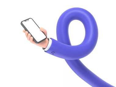 Beyaz arkaplanda izole edilmiş telefon ve soru işareti ile el