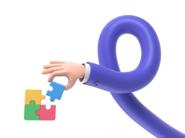 Üç kişilik bir yapboz tutuyor. Beyaz arka planda izole edilmiş. 3D oluşturuldu