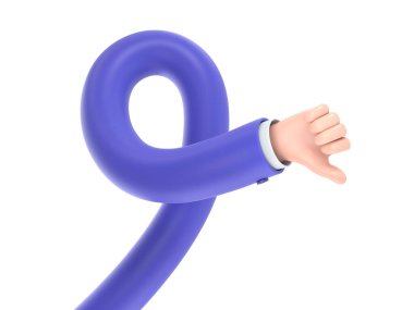 Beyaz arka planda izole edilmiş mavi elli çizgi film karakteri. 3d illüstrasyon