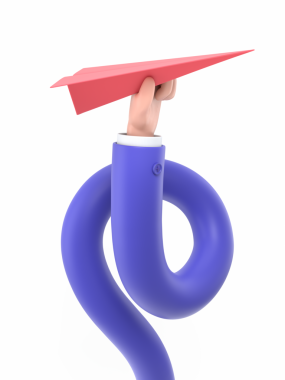 3D karakter mavi harf tutuyor.