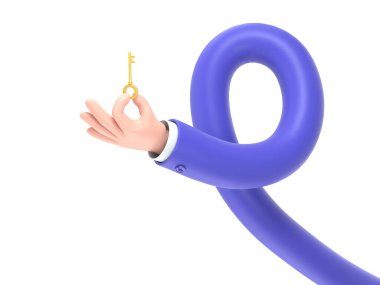 Mavi at nalı karakteri mavi işareti tutuyor, beyaz arka planda izole edilmiş. 3d illüstrasyon.