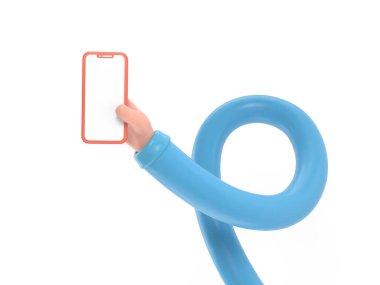 Boş ekranlı akıllı telefonu tutan. 3 boyutlu resimleme.