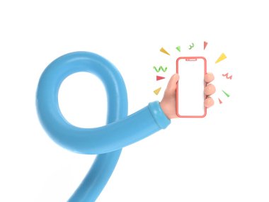 3D el ele tutuşan telefon, beyaz arka planda 20.2 numara işareti var. iletişim konsepti.