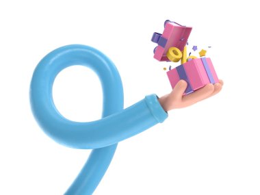 Beyaz üzerinde mavi işareti olan 3 boyutlu şişirilebilir mavi karakter. 3d oluşturma.