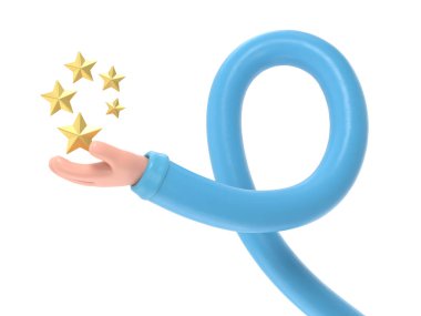 Mavi bir balonu tutan el. Beyaz arkaplan üzerinde 3d görüntüleme.