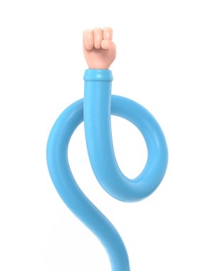 Mavi lastik eldivenli mavi lastik elli karakter beyaz arka planda izole edilmiş. 3d illüstrasyon