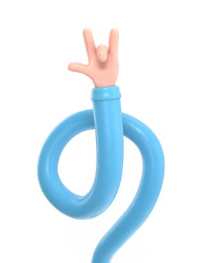 3D karakter elinde mavi bir balon tutuyor. Beyaz arkaplanda 3 boyutlu görüntüleme izole edildi