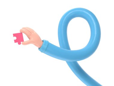 Beyaz arka planda pembe bir balon tutan mavi plastik kukla..