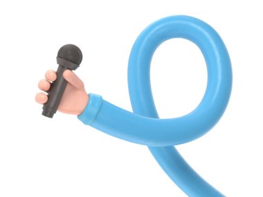 Mavi mikrofonlu el. 3d illüstrasyon