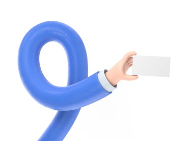 Mavi, boş bir notu tutan el. 3d oluşturma