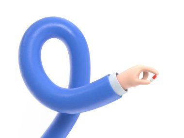 Mavi kravatlı 3 boyutlu bir çizgi film karakteri. 3D görüntüleme beyaz üzerine izole edildi.