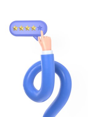 Beyaz arka planda mıknatısı olan müşteri derecelendirme karakteri. 3d illüstrasyon