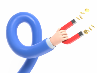 Beyaz zemin üzerinde izole mıknatıs ile el 3 d illüstrasyon.