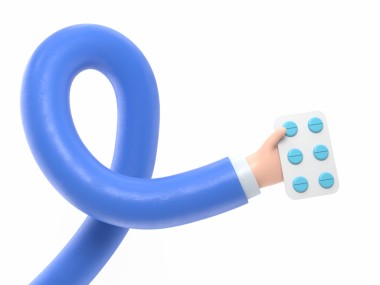 Mavi kravatlı 3D çizgi film karakteri