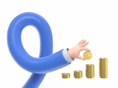 3D karakter altın sikke tutuyor.