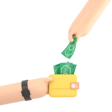 Dolarlarla dolu para çantası. 3d oluşturma