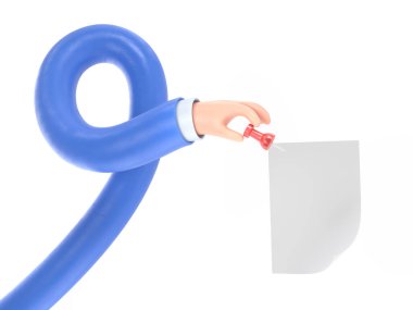 Mavi lastik kravatlı mavi karakter. Beyaz arka planda izole edilmiş. 3d oluşturma.