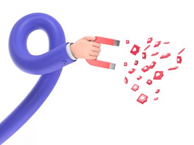 3d el yapımı mıknatıs mıknatısı karikatür arka planında izole edildi