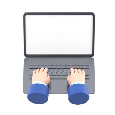 Bilgisayarı kullanan kişinin 3 boyutlu resimlemesi