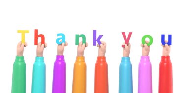 Renkli bir teşekkür sözcüğü, beyaz arka planda izole edilmiş..