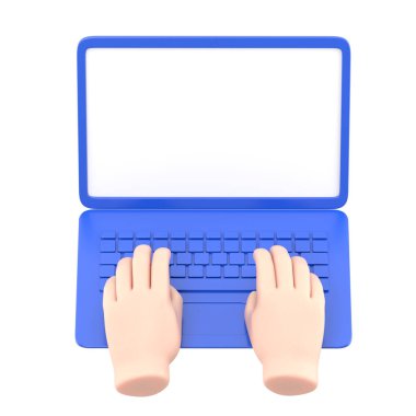 Dizüstü bilgisayarla el. 3 boyutlu illüstrasyon. beyaz arkaplanda izole