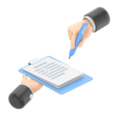 Bir elin kalem yazarken 3 boyutlu görüntüsü