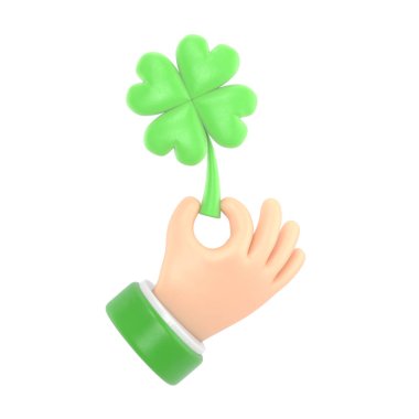 Yeşil yonca, beyaz parmaklar izole edilmiş.