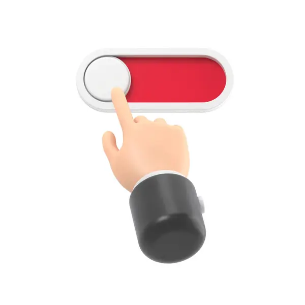 Beyaz arkaplanda kırmızı düğmeli el. 3d resimleme