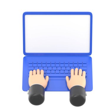 Çizgi film Jest Simgesi Mockup.Üç insan el ele tutuşuyor, iş ve eğitim takım çalışması kavramı beyaz arka planda 3D canlandırması.