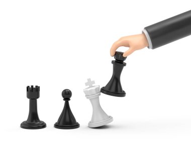 Çizgi film Jest Simgesi Mockup.Üç insan el ele tutuşuyor, iş ve eğitim takım çalışması kavramı beyaz arka planda 3D canlandırması.