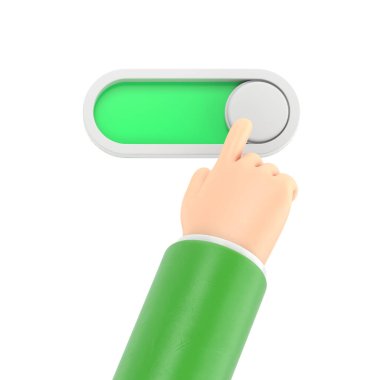 3 boyutlu yeşil düğme ile düğme üzerinde el resmi