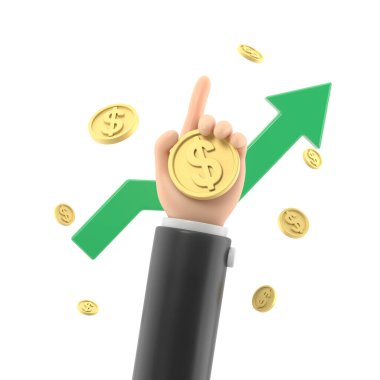 3D madeni para mavi arka planda tutuluyor. Para biriktirme konsepti, online ödeme ve ödeme konsepti. finans, yatırım, tasarruf 3D beyaz arka plan üzerinde yorumlama.